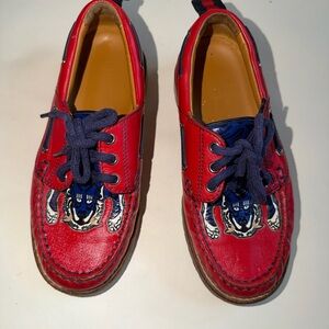 Gucci Red Kids Dress Shoes with Blue Details